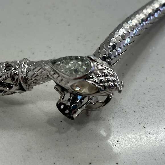 Vintage Silver Mesh Snake Necklace/Belt Crystals Eyes Head Designer 38” - Picture 5 of 10